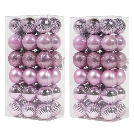 Set 36 globuri de Craciun pentru brad – 34x17x11cm, nuanta roz delicat, finisaj lucios/satinat/ sclipici [1]