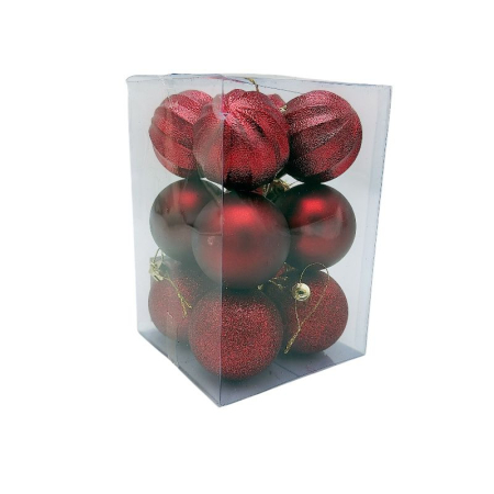 Set 12 globuri de Craciun pentru brad – 17x11.5x11.5cm, nuanta bordo, finisaj mat/lucios/sclipici [1]
