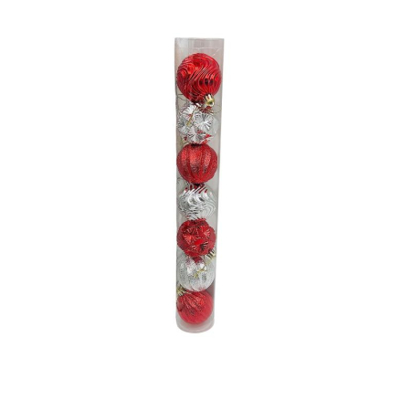 Set 7 globuri de Craciun pentru brad – 40x6x6cm, nuante rosu+ argintiu, finisaj mat/lucios/sclipici [1]