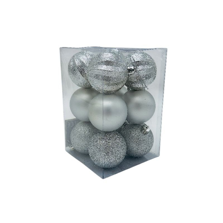Set 12 globuri de Craciun pentru brad – 17x11.5x11.5cm, nuanta argintiu, finisaj mat/lucios/sclipici [1]