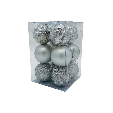 Set 12 globuri de Craciun pentru brad – 17x11.5x11.5cm, nuanta argintiu, finisaj mat/lucios/sclipici [2]