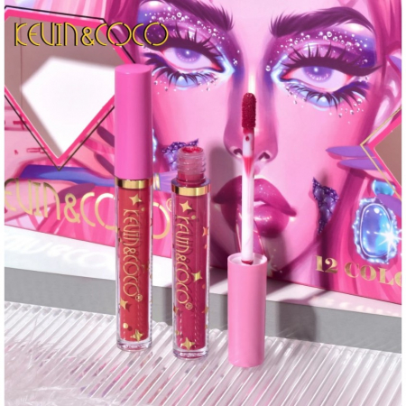 Set 12 Lip Gloss Kevin&Coco, nuante de rosu si rose, cutie dreptunghiulara, 26.5x16.5x2.2 cm, 200 g, multicolor [3]
