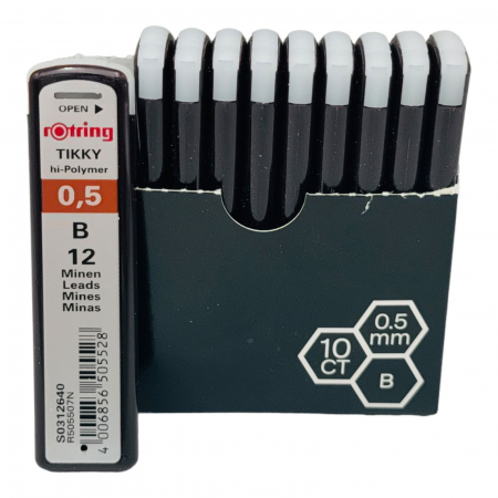 Set 12 rezerve creion mecanic Rotring 0.5mm B - mine grafit pentru scris si desen tehnic,  [1]