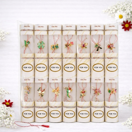 Martisoare ambalate traditional - Set 14 Brose Martisor Metalice cu Snur Traditional, Ambalaj Elegant, Cadou 1 Martie 14x7 cm