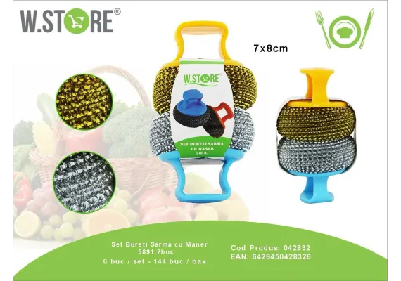Produse menaj Engros - Set 2 Bureti de Sarma cu Maner din Plastic 14x16cm – Curatare Eficienta si Durabila, 