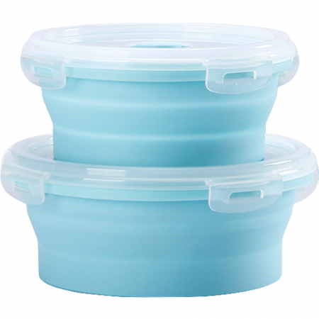 Articole pentru Casa Engros - Set 2 caserole rotunde pliabile , din silicon, rezistenta la temperaturi ridicate, usor de depozitat si curatat, 500 si 800 ml, utilizare in cuptorul cu microunde, albastra