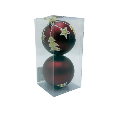 Set 2 globuri de Craciun pentru brad – 19.5x9.5x9.5cm, nuanta bordo cu detalii aurii [1]