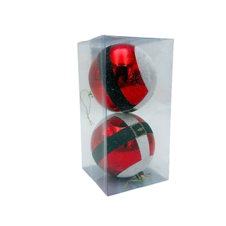 Set 2 globuri de Craciun pentru brad – 19.5x9.5x9.5cm, nuanta rosu  cu detalii argintii [1]