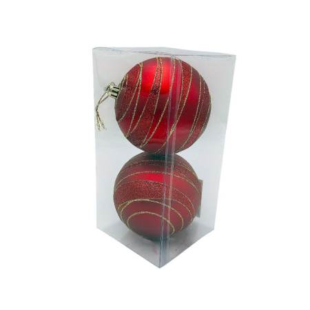 Set 2 globuri de Craciun pentru brad – 19.5x9.5x9.5cm, nuanta rosu  cu detalii aurii [1]