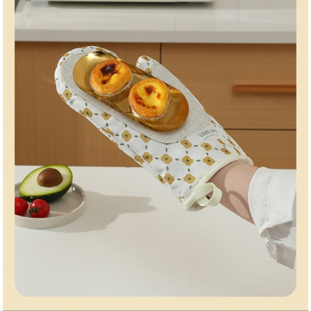 Set 2 manusi cuptor , manusa de bucatarie,  rezistenta 330 grade, textil si cauciuc, 26.5x18 cm, alb [6]