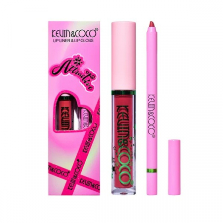 Produse pentru Buze En-gros - Set 2 Produse de Buze, Kevin&Coco, Attractive, Creion de Buze si Ruj Lichid, Roz