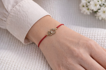 Set 24 bratari martisor 12x3 cm snur rosu cu charm cercuri aurii, cadou primavara [1]