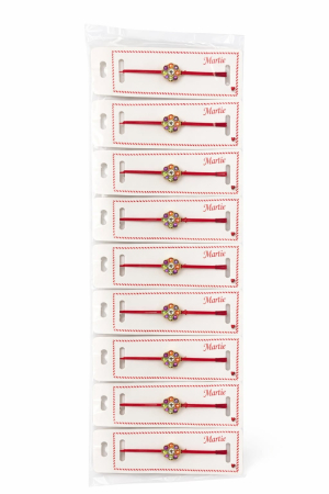 Set 24 bratari martisor 12x3 cm snur rosu cu charm trifoi colorat, cadou primavara [2]
