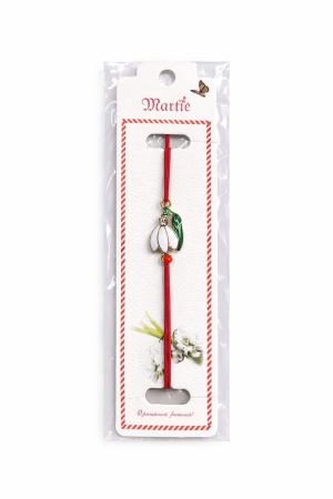 Martisoare - Set 24 bratari martisor 12x3 cm snur rosu cu charm floare alba, cadou primavara