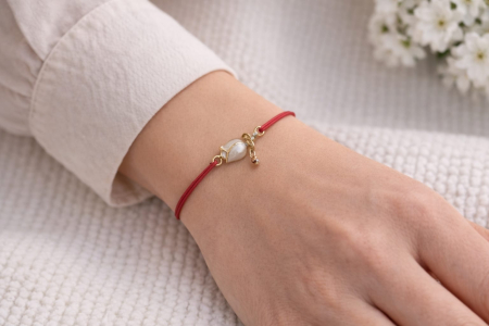 Set 24 bratari martisor 12x3 cm snur rosu cu charm floare aurie, cadou primavara [1]