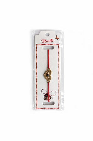 Martisoare - Set 24 bratari martisor 12x3 cm snur rosu cu charm inima albastra, cadou primavara
