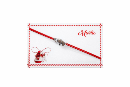 Martisoare - Set 24 bratari martisor 8x5 cm snur rosu cu charm elefant, cadou primavara