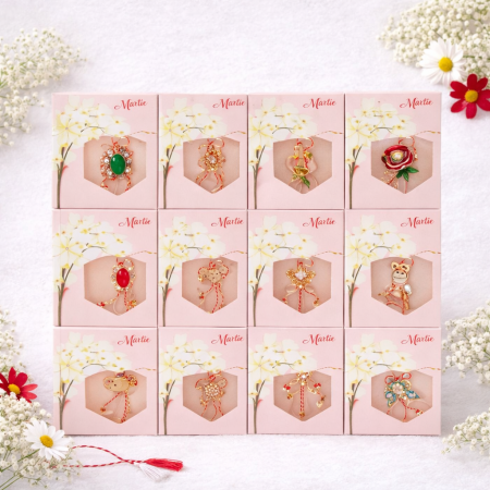 Martisoare ambalate traditional - Set 24 Brose Martisor Metalice in Cutie Speciala cu Mesaj, Cadou 1 Martie 9x1x7.5 cm