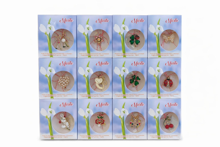 Martisoare - Set 24 brose martisor modele combinate, ambalaj individual, 9x7.5cm