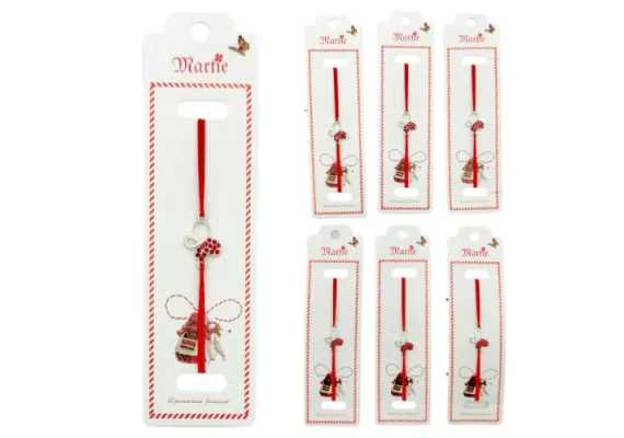 Bacanie Engros - Set 24 de Bratari Martisor, Fluture Gingas, snur rosu elastic, model 2025,  