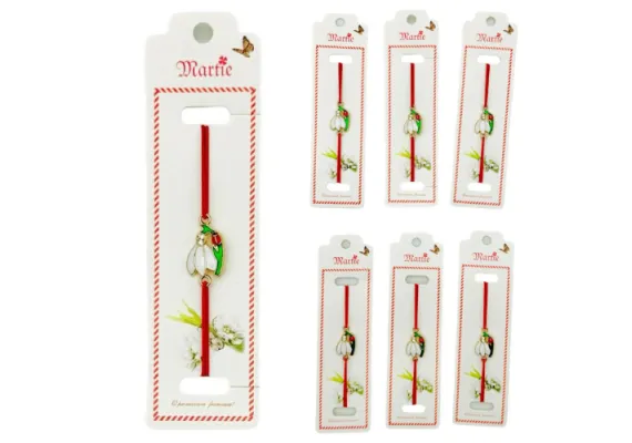 Bacanie Engros - Set 24 de Bratari Martisor, Ghiocel Norocos, snur rosu elastic, model 2025,  