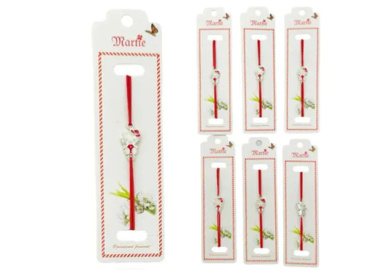 Bacanie Engros - Set 24 de Bratari Martisor, Pisicuta Adorabila, snur rosu elastic, model 2025,  