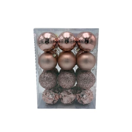 Articole de Craciun Engros - Set 24 globuri de Craciun pentru brad – 23x17.5x11.5cm, nuanta rose, finisaj mat/lucios/sclipici