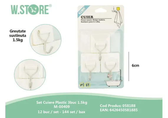 Articole pentru Casa Engros - Set 3 Cuiere din Plastic – Suport Rezistent pentru Haine cu Greutate Sustinută 1.5kg, 
