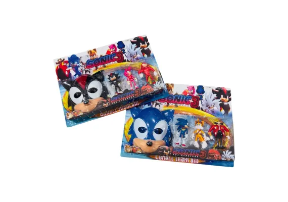 Set 3 figurine si masca, Ariciul si prietenii sai, multicolor, 48×33cm, 