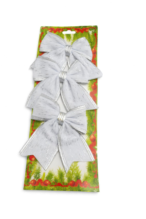 Decoratiuni de Craciun Engros - Set 3 Fundite Craciun Argintii cu Sclipici – Pentru Brad Coronite si Cadouri 35x13cm