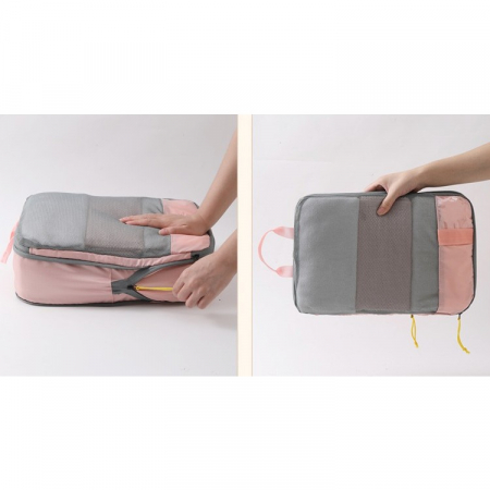 Set 3 Genti de Calatorie , Pentru Depozitare, Compresibile, 3 Dimensiuni, Mic, Mediu, Mare, Impermeabile, Fermoar Dublu, Roz [13]