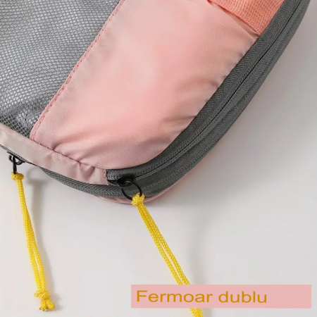 Set 3 Genti de Calatorie , Pentru Depozitare, Compresibile, 3 Dimensiuni, Mic, Mediu, Mare, Impermeabile, Fermoar Dublu, Roz [8]