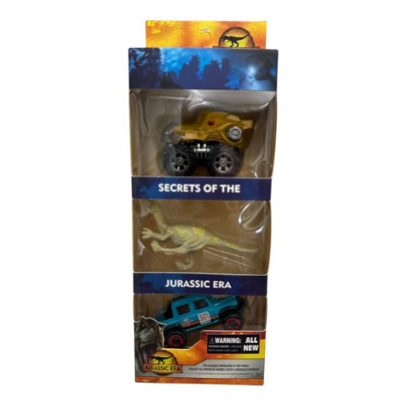 Set 3 piese jucarie din plastic – 2 masinute si 1 dinozaur multicolor, culori combinate, Calitate Superioara,  [2]