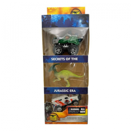 Set 3 piese jucarie din plastic – 2 masinute si 1 dinozaur multicolor, culori combinate, Calitate Superioara,  [1]