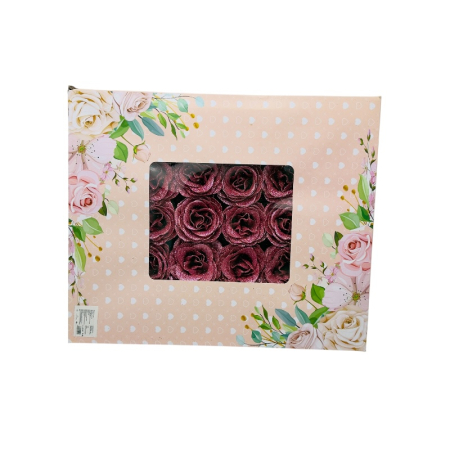 Set 30 trandafiri decorativi burgundy cu sclipici, pe sarma – pentru aranjamente si brad [4]