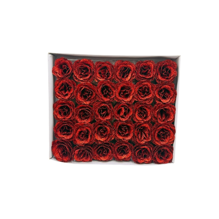 Set 30 trandafiri decorativi rosu intens cu sclipici, pe sarma – pentru aranjamente si brad [1]