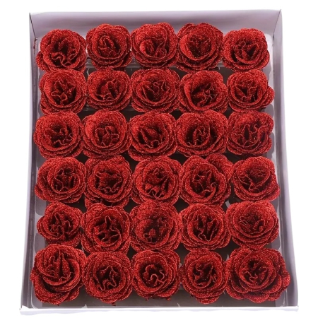 Set 30 trandafiri decorativi rosu intens cu sclipici, pe sarma – pentru aranjamente si brad [3]