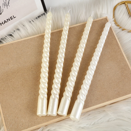 Articole pentru Casa Engros - Set 4 Lumanari pentru Masa, Cina, Decor, , Model Rasucit, Lungime 25 cm, Alb