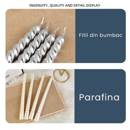 Set 4 Lumanari pentru Masa, Cina, Decor, , Model Rasucit, Lungime 25 cm, Albastru [3]