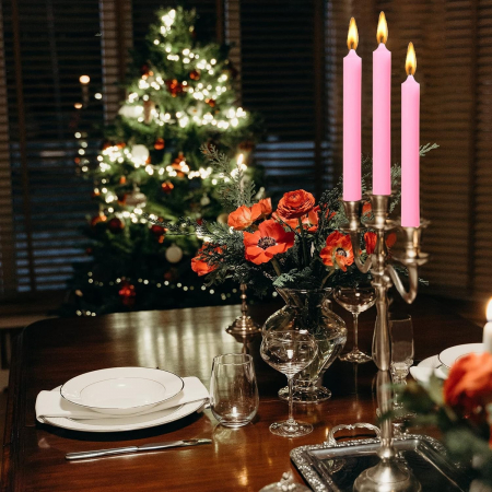 Set 4 Lumanari, , pentru Suport de Masa, Fara Miros si Fum, din Parafina, 2.2 x 25 cm, Roz [1]