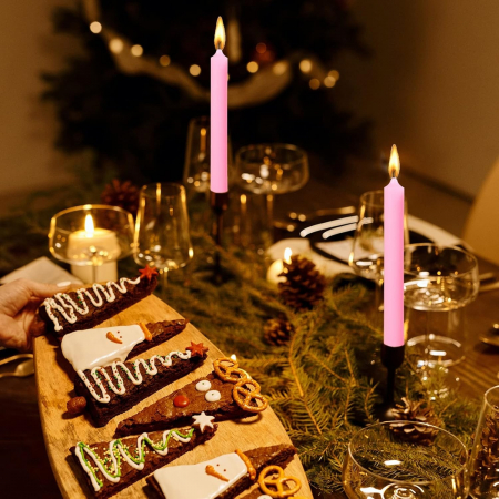 Set 4 Lumanari, , pentru Suport de Masa, Fara Miros si Fum, din Parafina, 2.2 x 25 cm, Roz [2]