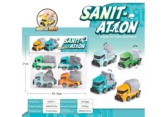 Set 4 masini de gunoi, Sanitation, 24.5×20×5cm, +3ani,   [0]