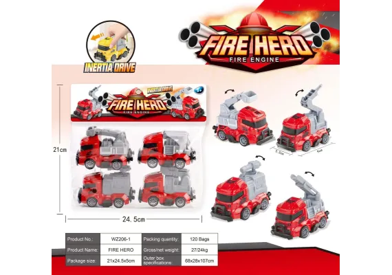 Set 4 masinute de pompieri, Fire Hero, 24.5×20×5cm, +3ani,   [0]