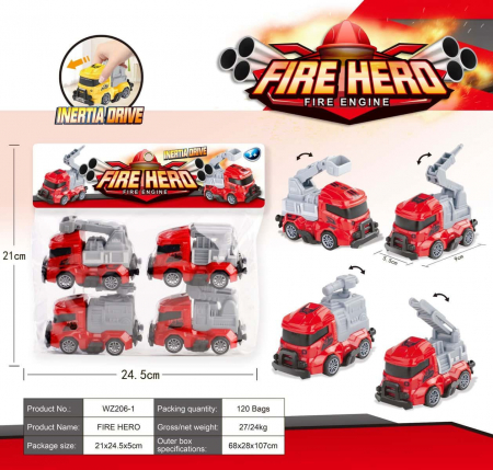 Set 4 masinute de pompieri, Fire Hero, 24.5×20×5cm, +3ani,   [1]