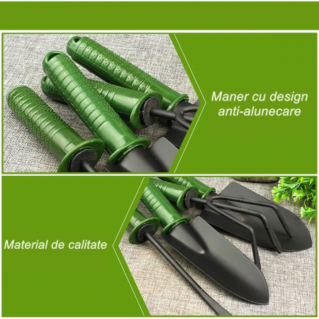 Set 4 Unelte de Gradina , pentru Plantare Prelucrare Sol si Ingrijire Plante, Material PVC si cardboard, 25 x 8.5 cm, verde [8]
