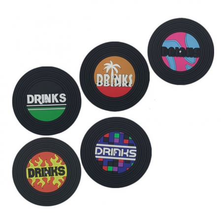 Articole pentru Casa Engros - Set 5 Suporturi pentru Pahare, Filppy, din PVC, Diametru 9 cm, Rezistent la Caldura, Multicolor
