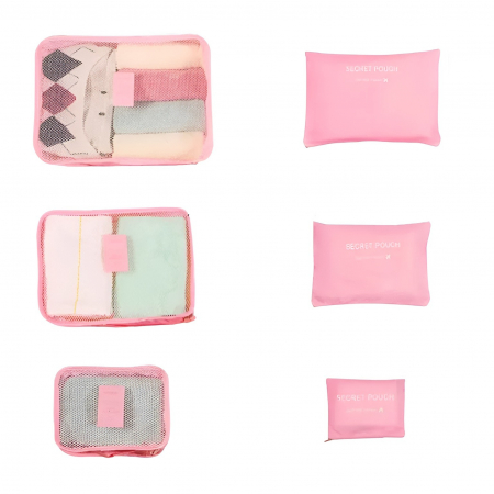 Articole pentru Casa Engros - Set 6 Genți de Calatorie, , pentru Depozitare, Impermeabile, Organizator, Multifuncționale, Design cu Plasa, Pliabile, Fermoar, Dimensiuni Diferite, Roz