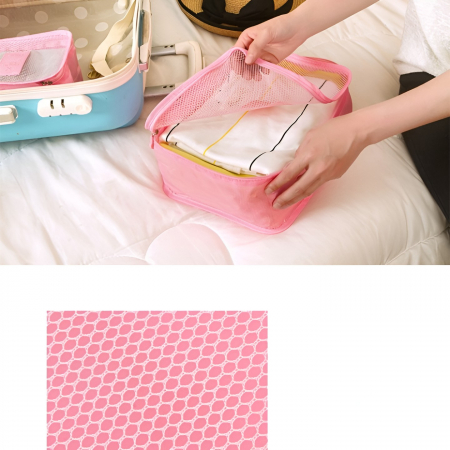 Set 6 Genți de Calatorie, , pentru Depozitare, Impermeabile, Organizator, Multifuncționale, Design cu Plasa, Pliabile, Fermoar, Dimensiuni Diferite, Roz [5]