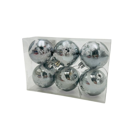 Set 6 globuri de Craciun pentru brad – 17x12x6cm, nuanta argintiu, finisaj lucios/detalii sclipici [2]
