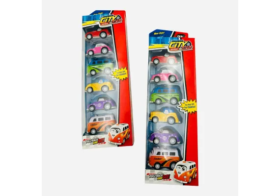 Set 6 masinute vesele, diverse modele si culori in set, 33×9×4cm, +3ani,   [0]